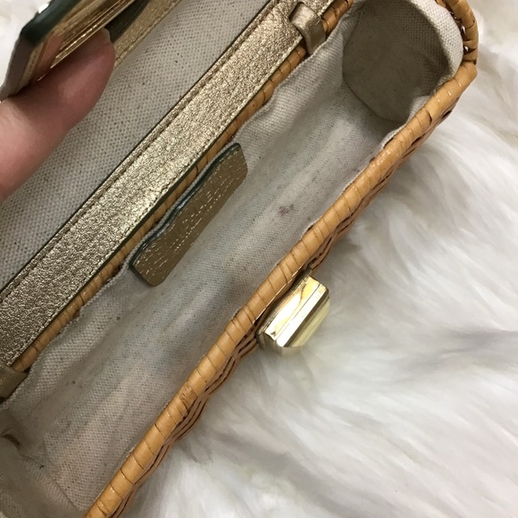 MICHAEL KORS wicker/leather baguette clutch Gold Tone Turn Lock - Picture 7 of 13